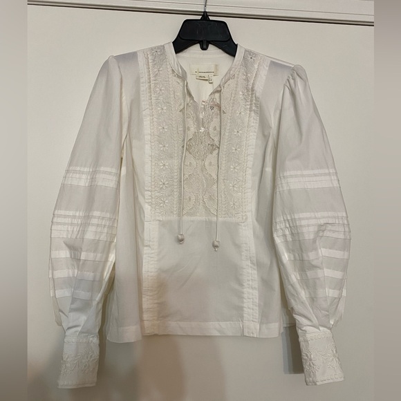ANTHROPOLOGIE Cotton White Balloon SleeveBlouse Size 4 NWT - Picture 4 of 16